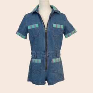 Bardot Denim Retro Front Zip Short Playsuit Size 30
